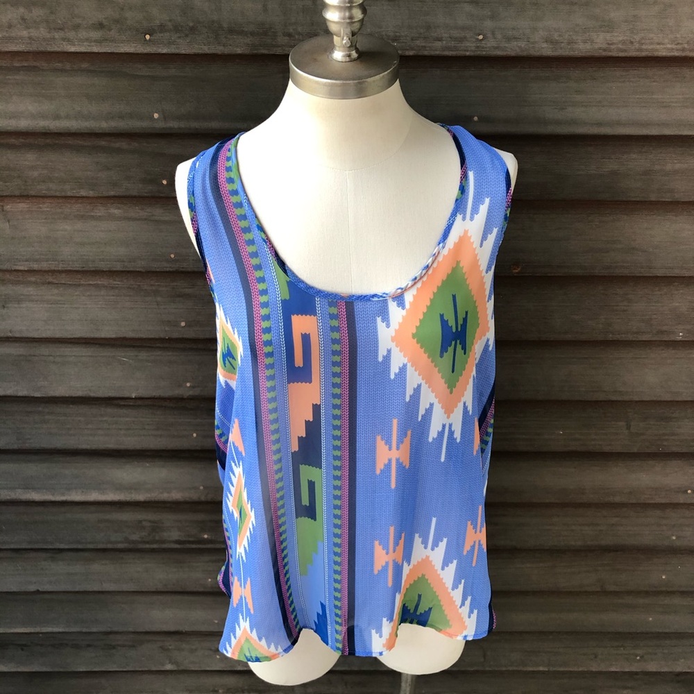 LANI CALIFORNIA Semi Sheer Aztec Tank Blouse -BRAND NEW without tags, never worn